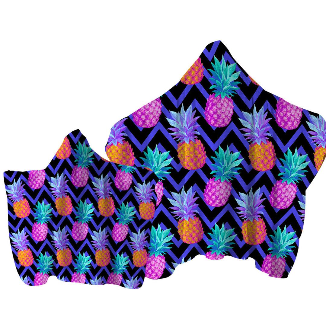 Hooded Beach Towel with Dark Pineapple over Chevron