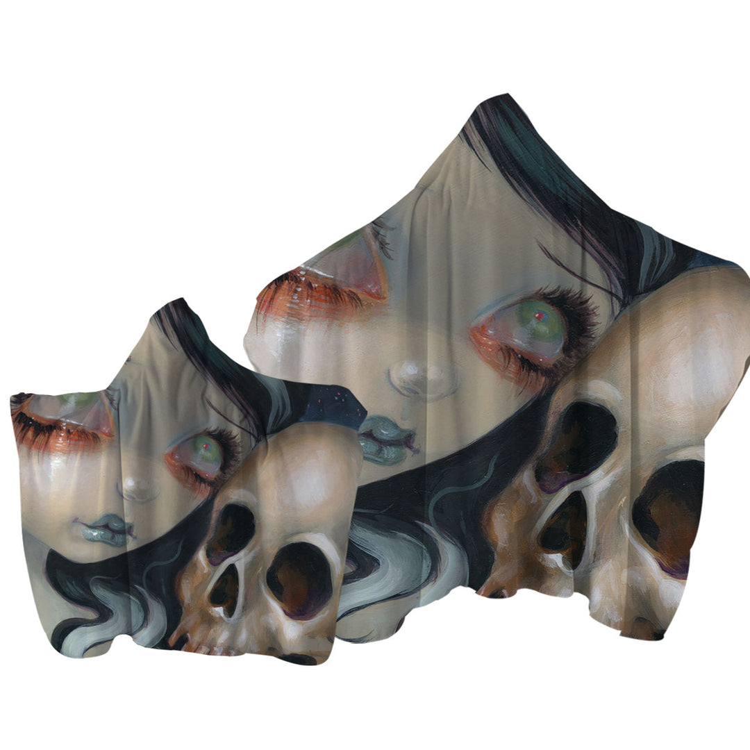 Hooded Beach Towel with Faces of Faery _196 Scary Skull and Gothic Girl