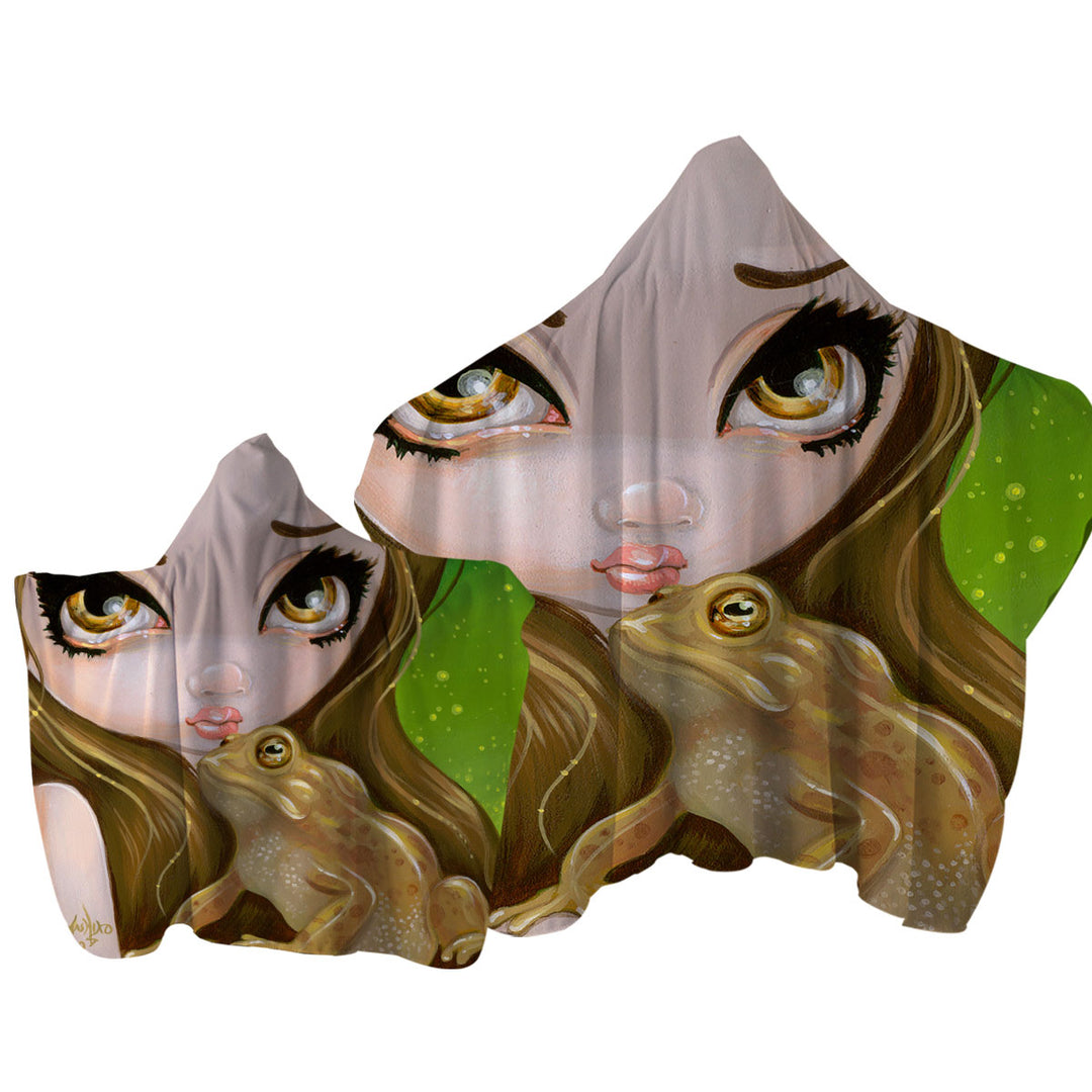 Hooded Beach Towel with Faces of Faery _28 Swamp Girl and Frog