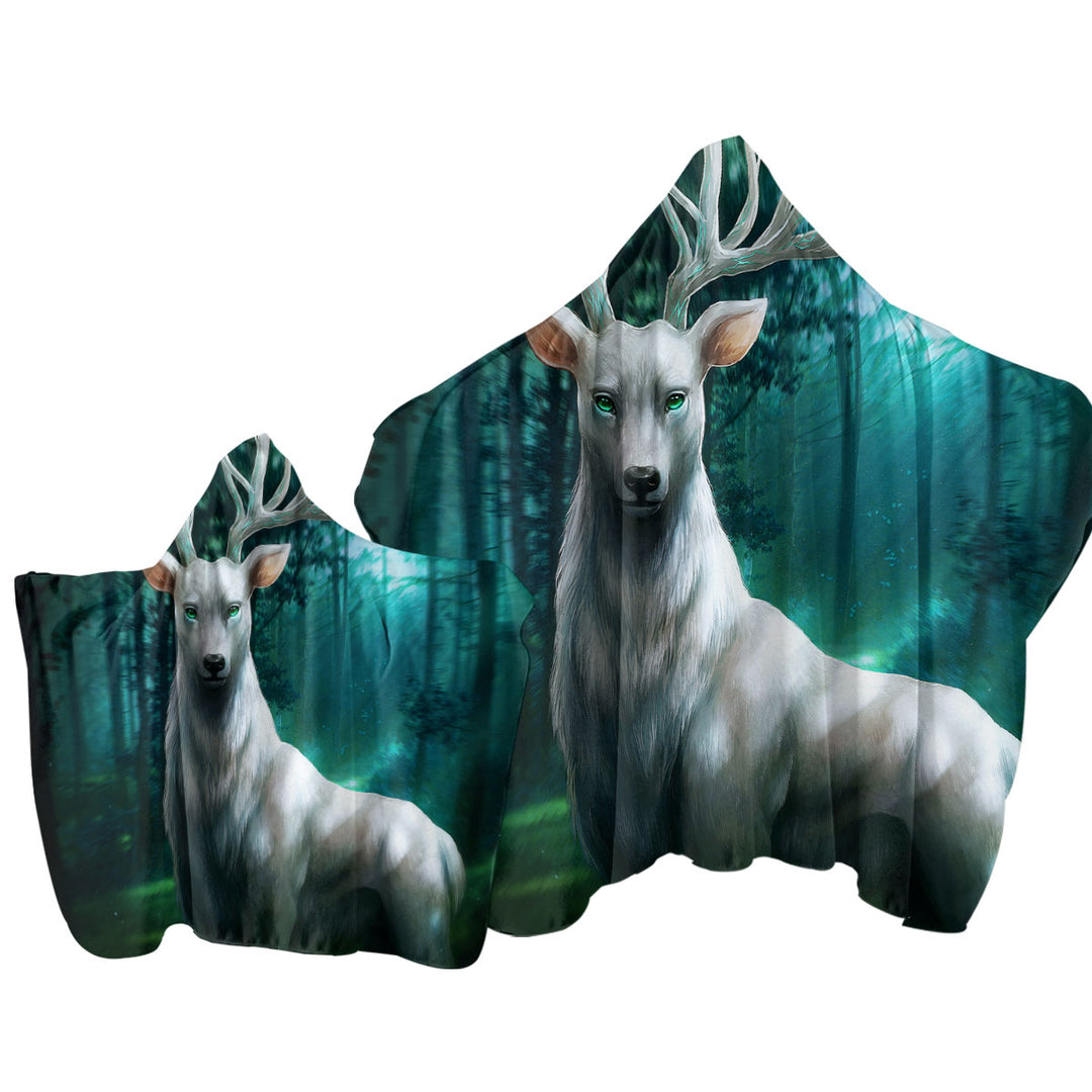 Hooded Beach Towel with Fantasy Animal Art Forest Deer God