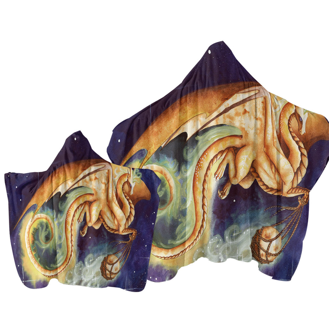 Hooded Beach Towel with Fantasy Art Carry the Moon Dragon