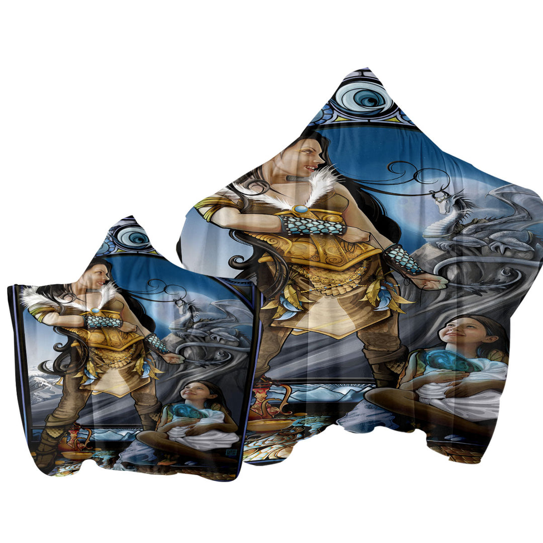 Hooded Beach Towel with Fantasy Art Dragon Rider