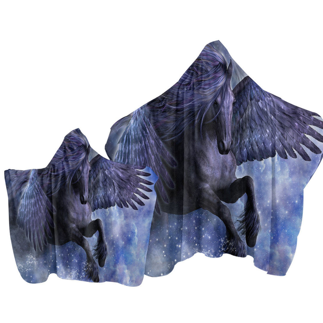 Hooded Beach Towel with Fantasy Art the Magical Dark Angel Horse