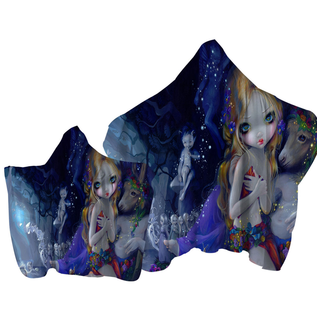 Hooded Beach Towel with Fantasy Magical Art a Midsummer Night_s Dream