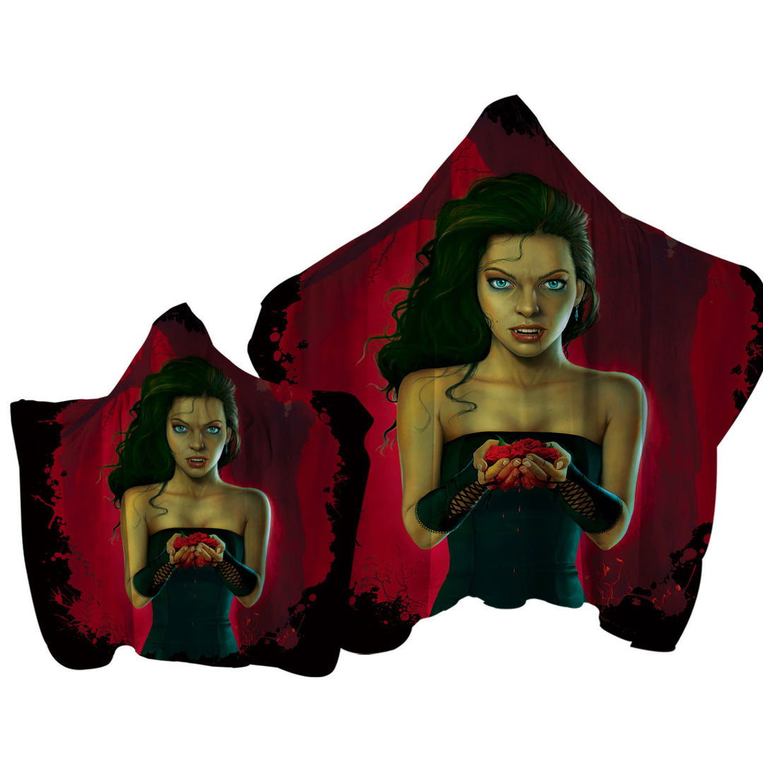 Hooded Beach Towel with Fantasy Vampire Art Blood Roses Vampirette