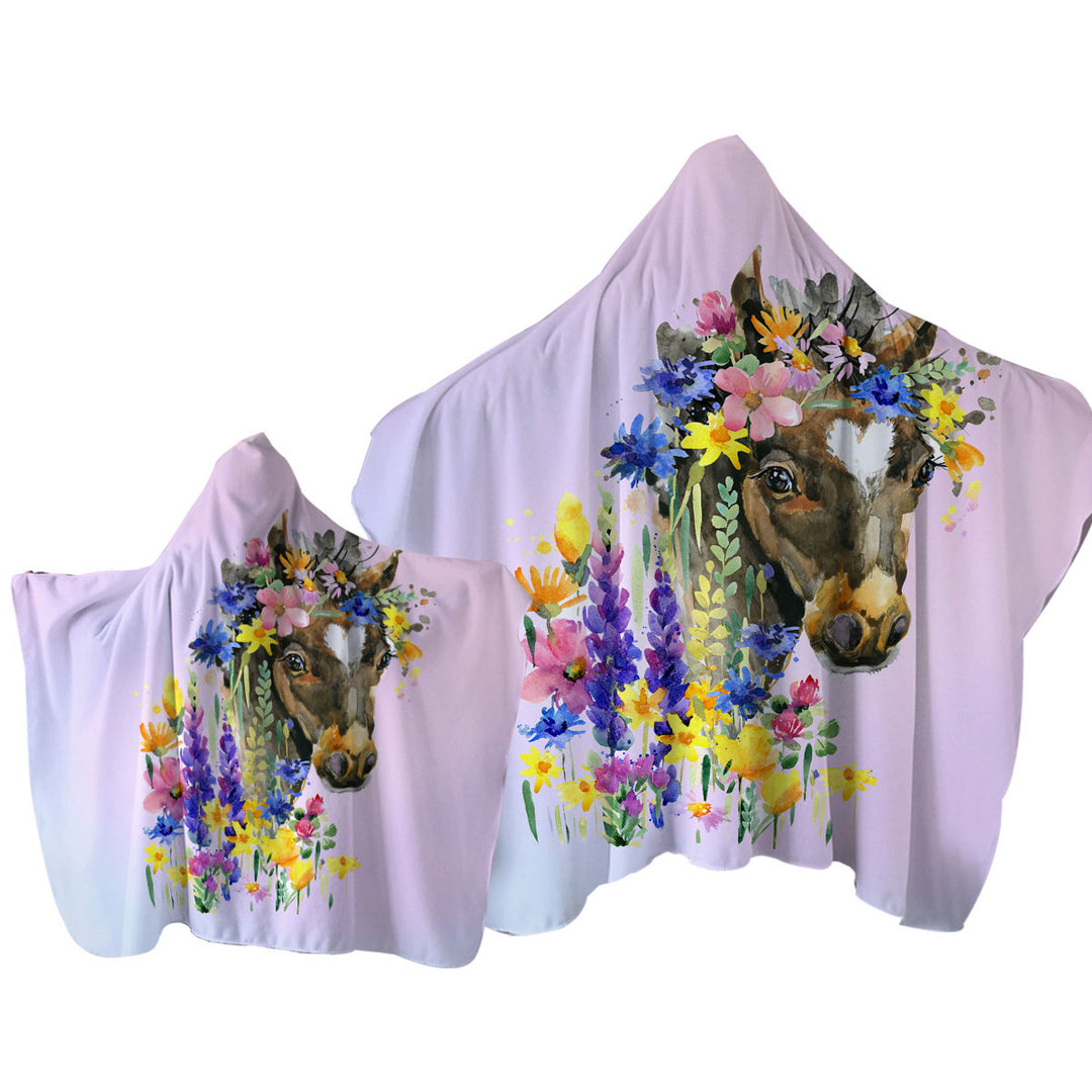 Hooded Beach Towel with Floral Horse