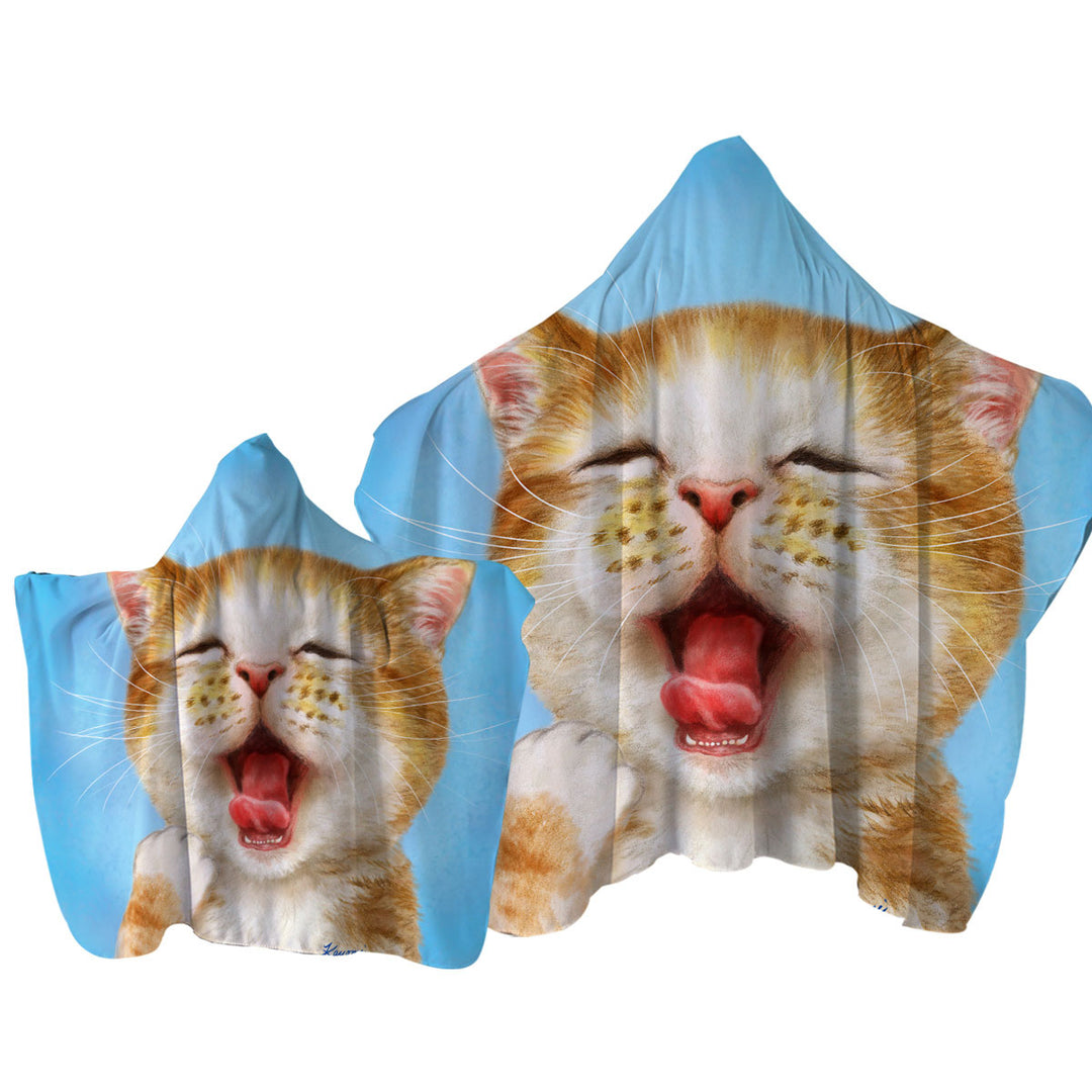 Hooded Beach Towel with Funny Cats Sleepy Kitten