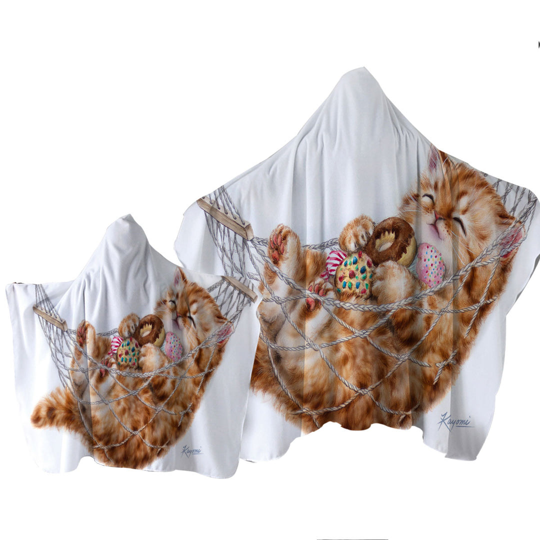 Hooded Beach Towel with Funny Cute Cats Designs Happy Hammock Kitten