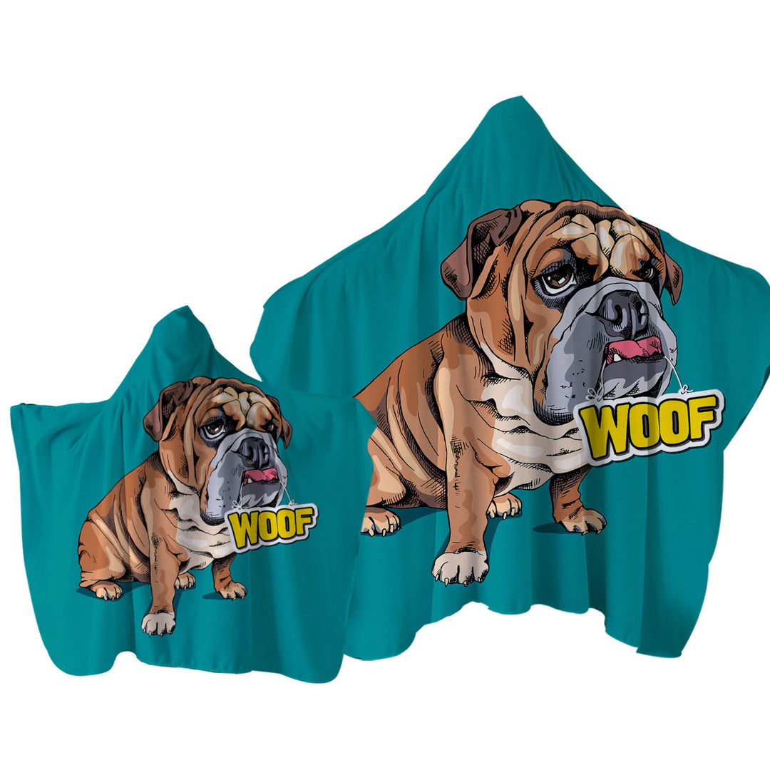 Hooded Beach Towel with Funny Sleepy Bulldog