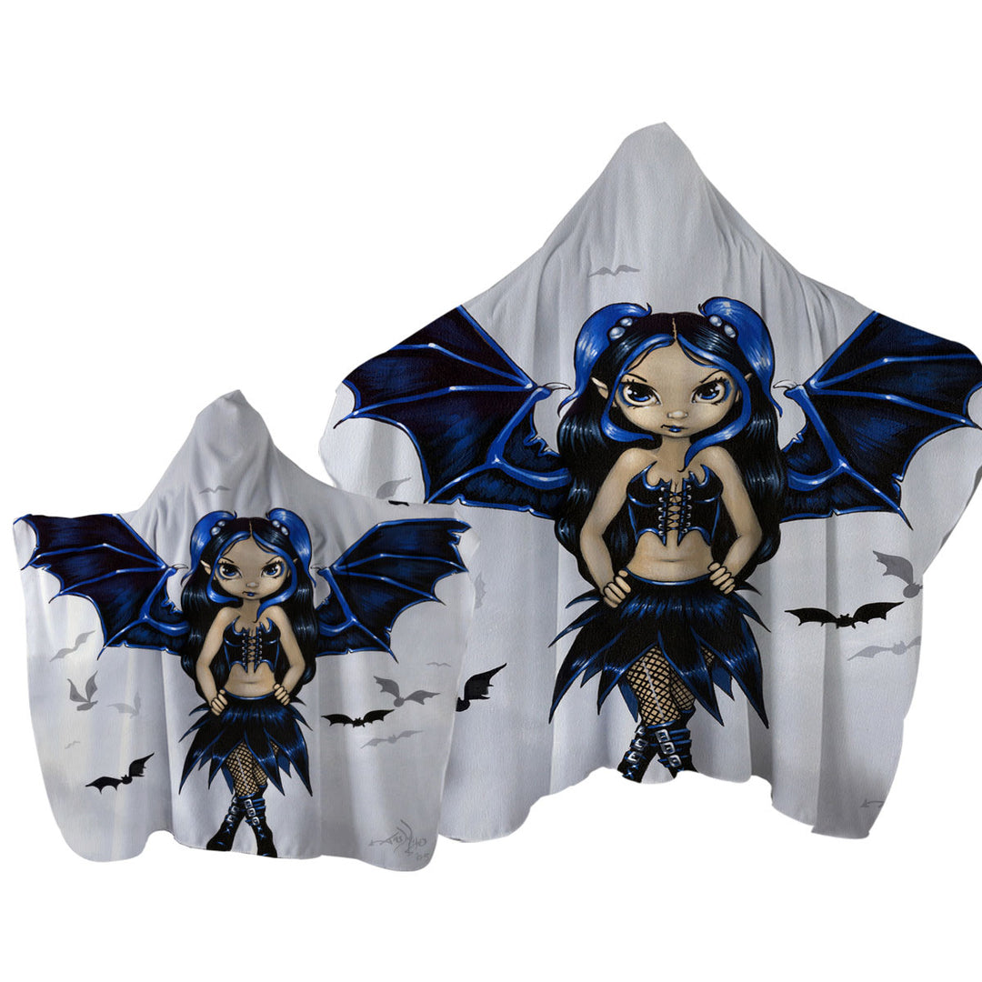 Hooded Beach Towel with Goth Bats Fairy Girl with Bat Wings