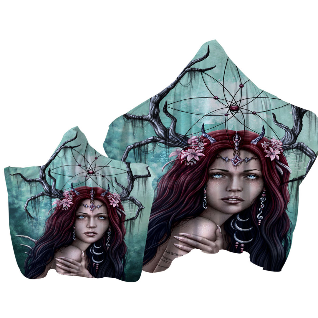 Hooded Beach Towel with Gothic Art Scary Devil Woman the Dreamcatcher