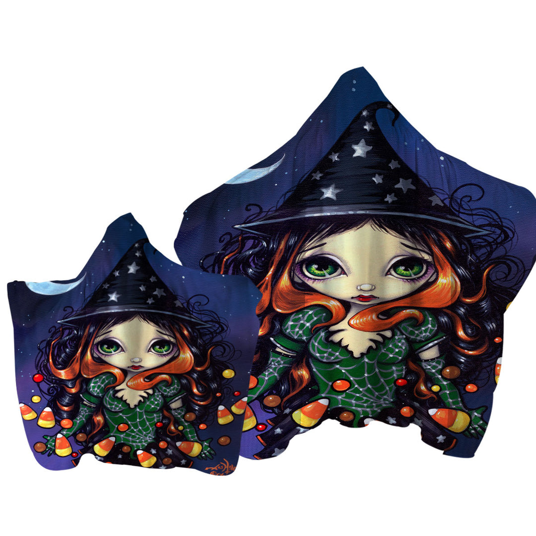 Hooded Beach Towel with Halloween Night the Little Candy Witch