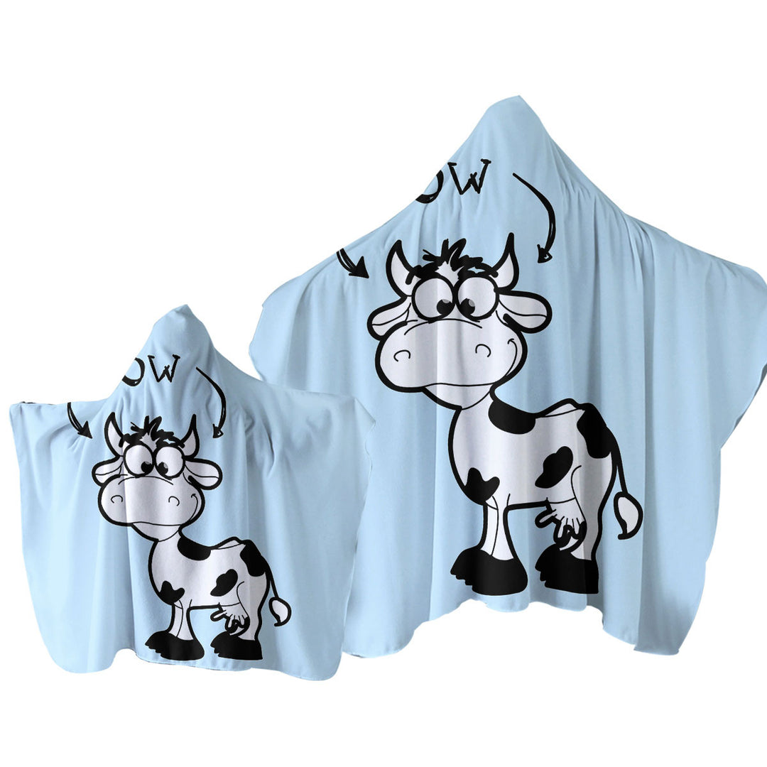 Hooded Beach Towel with Kids Cute Cow