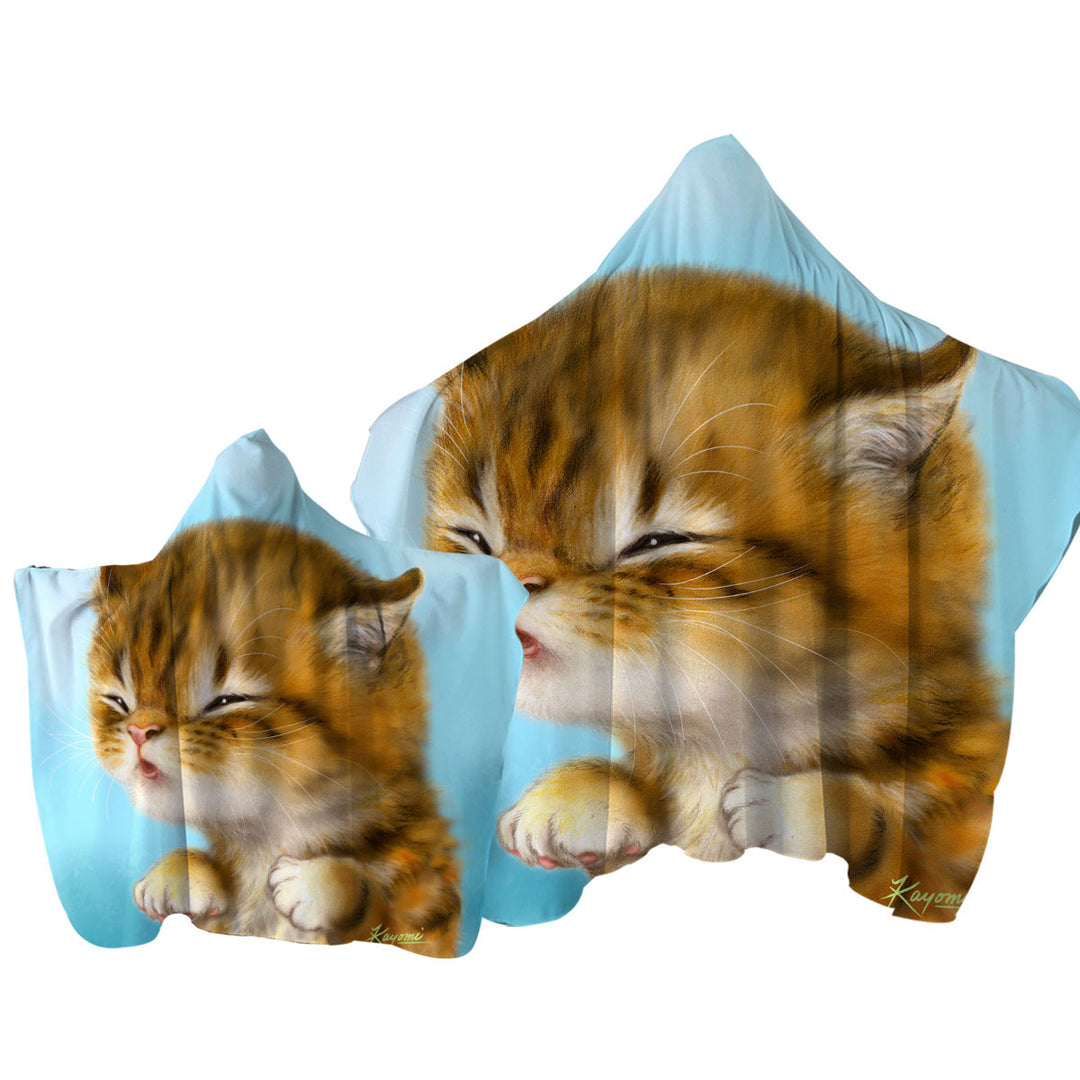 Hooded Beach Towel with Kittens for Kids Cut Tiger Kitten