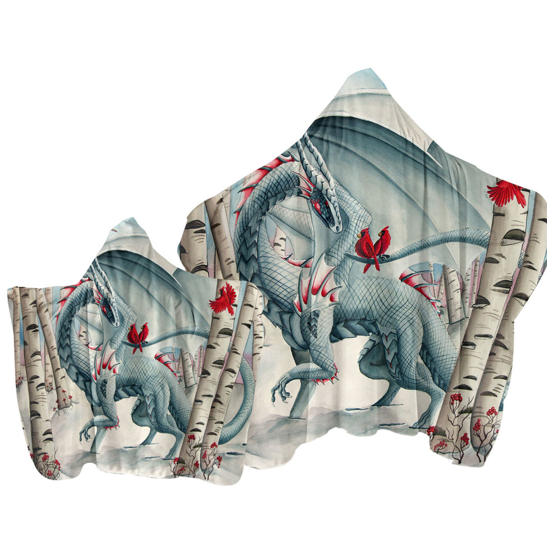 Hooded Beach Towel with Lady of the Forest Fantasy Art Dragon Painting