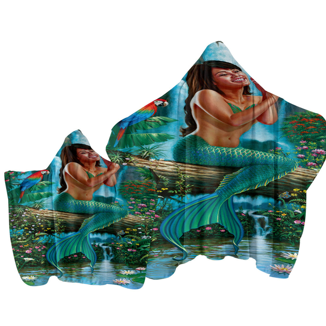 Hooded Beach Towel with Land of Enchantment Mermaid in the Jungle