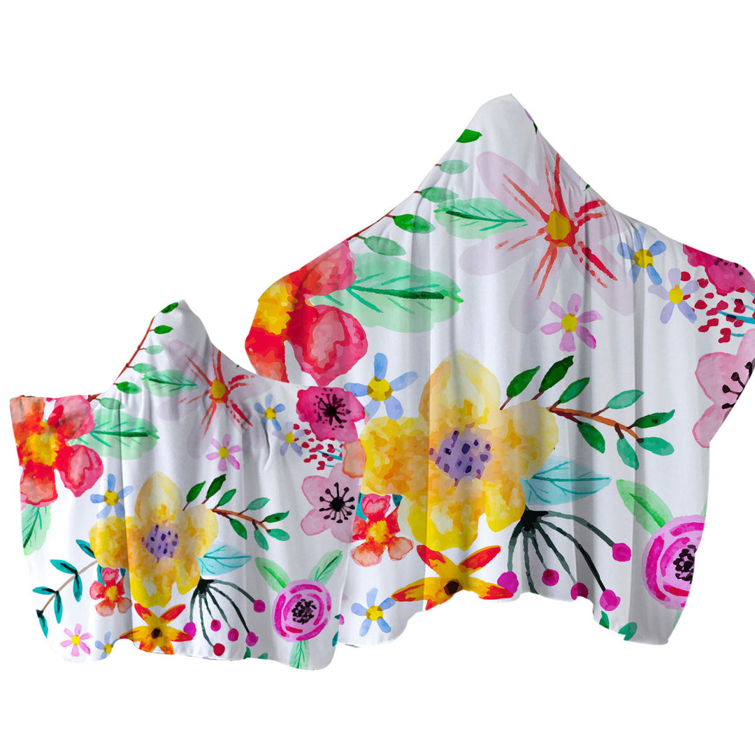 Hooded Beach Towel with Lovely Modest Painting Colorful Flowers