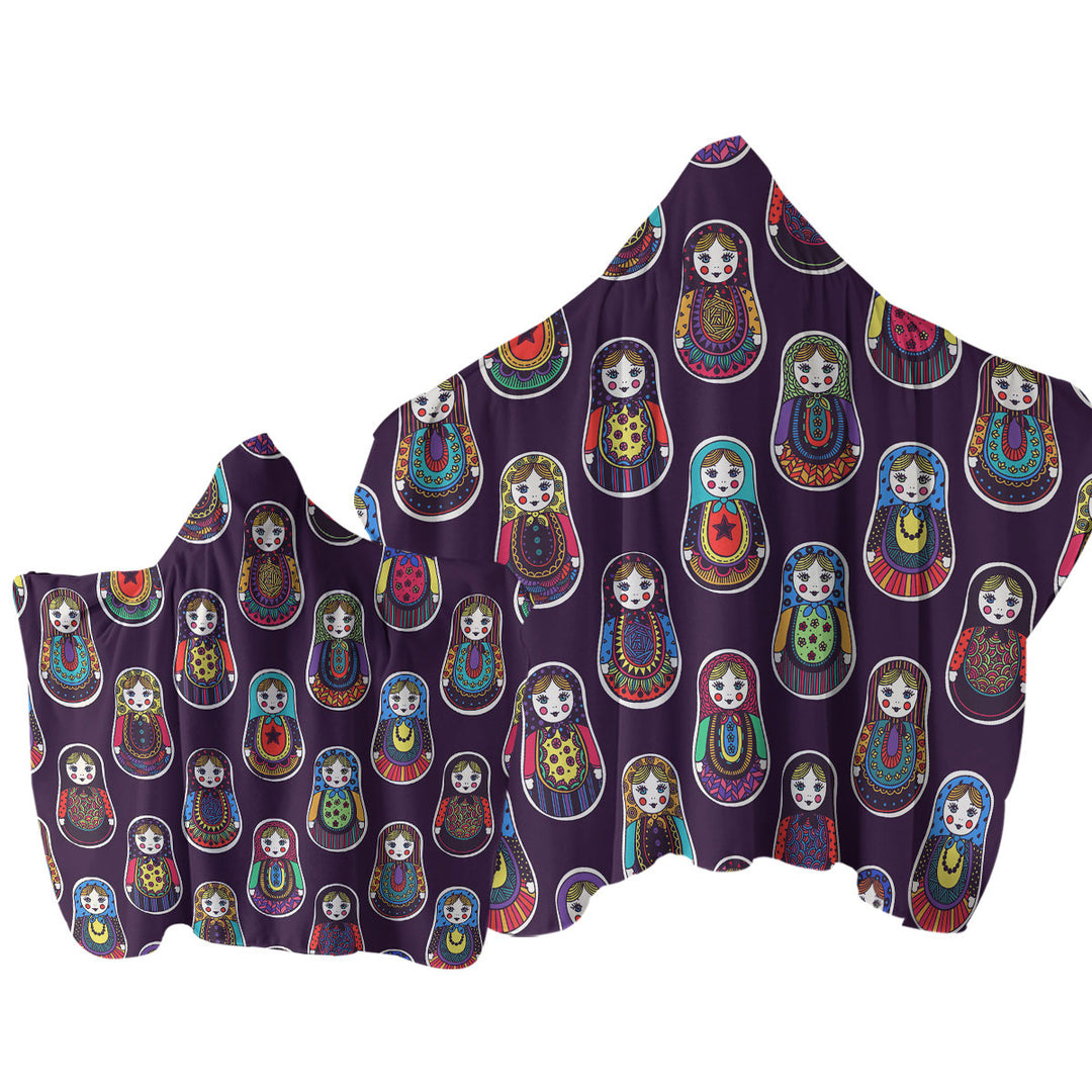 Hooded Beach Towel with Matryoshka Russian Doll Pattern