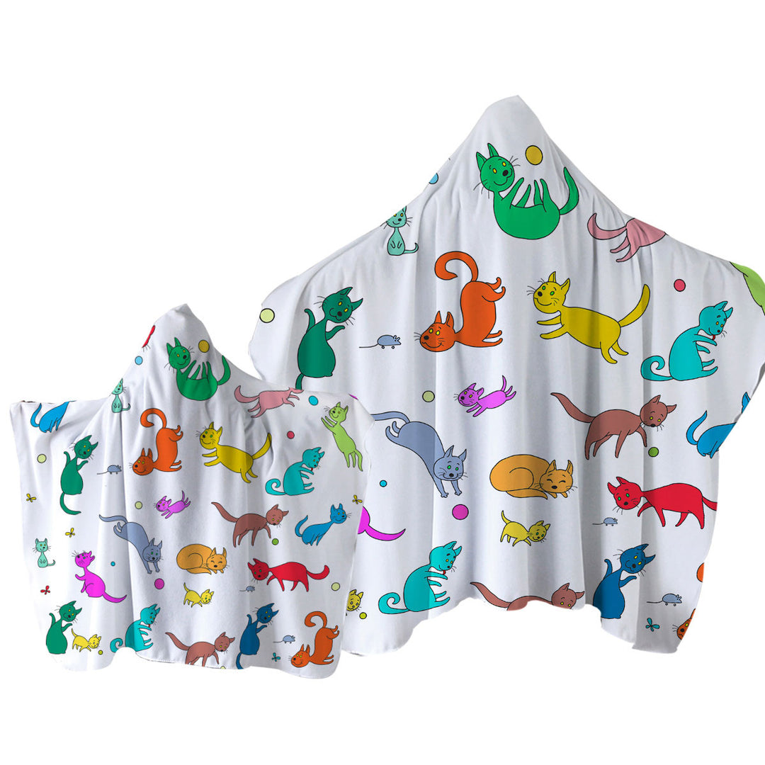 Hooded Beach Towel with Multi Colored Cute Playing Cats