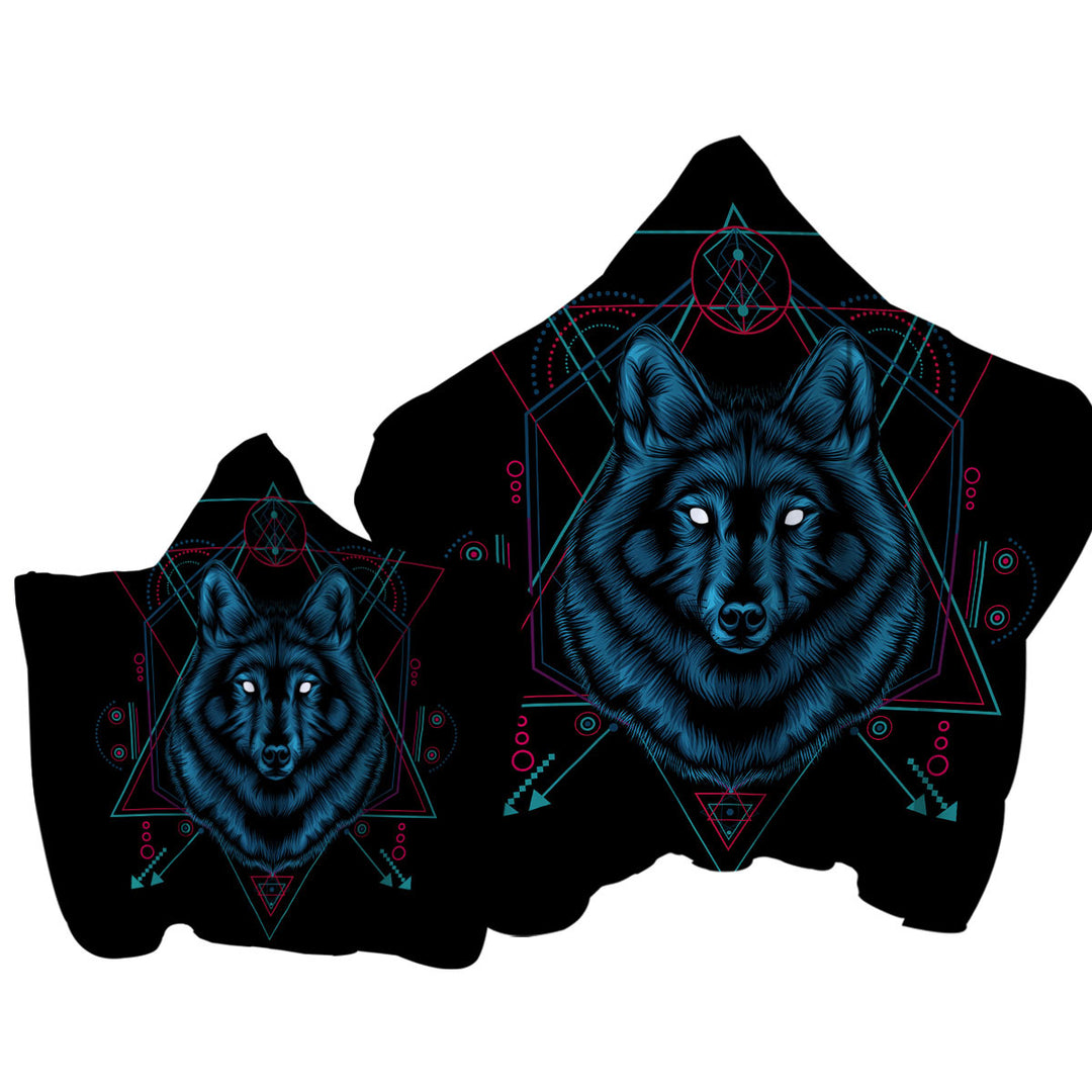 Hooded Beach Towel with Native Spirit Blue Wolf