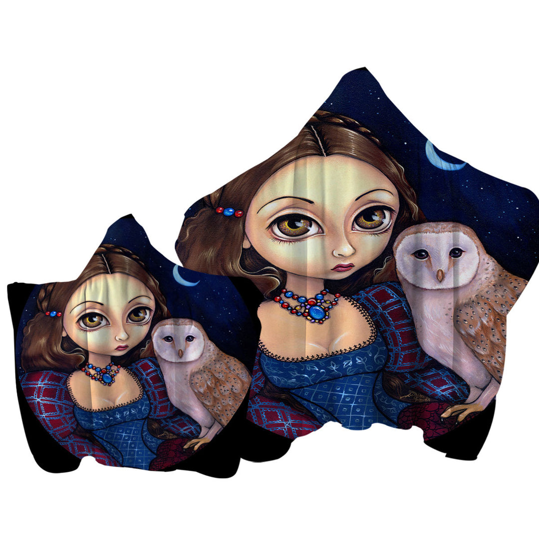 Hooded Beach Towel with Night Sky Barn Owl Princess