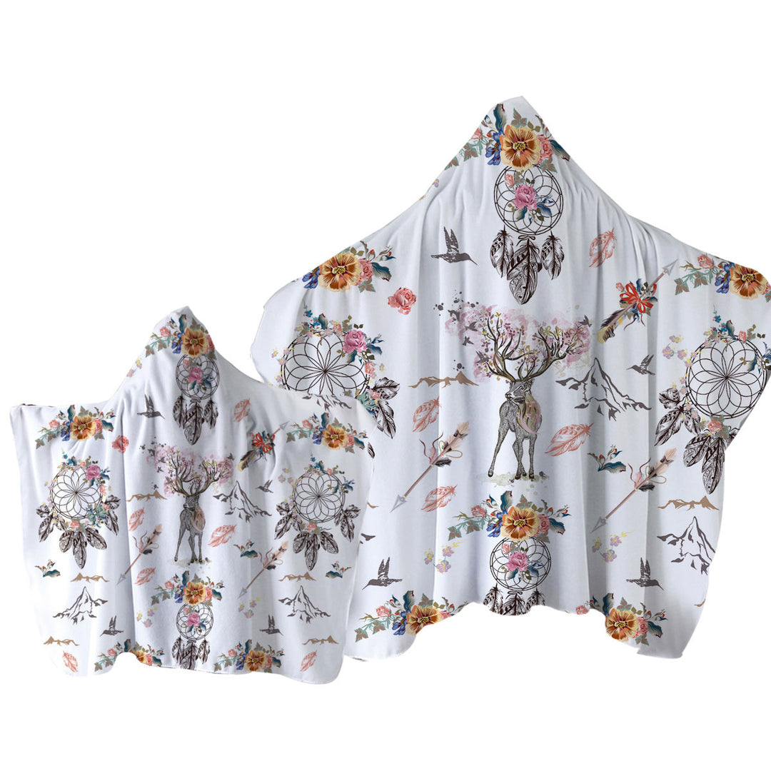 Hooded Beach Towel with North American Floral Dream Catchers and Deer