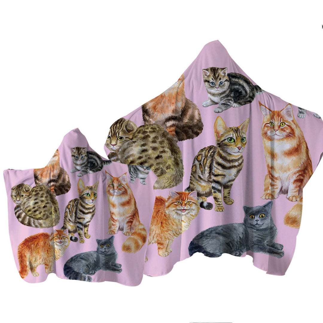 Hooded Beach Towel with Painted Cats