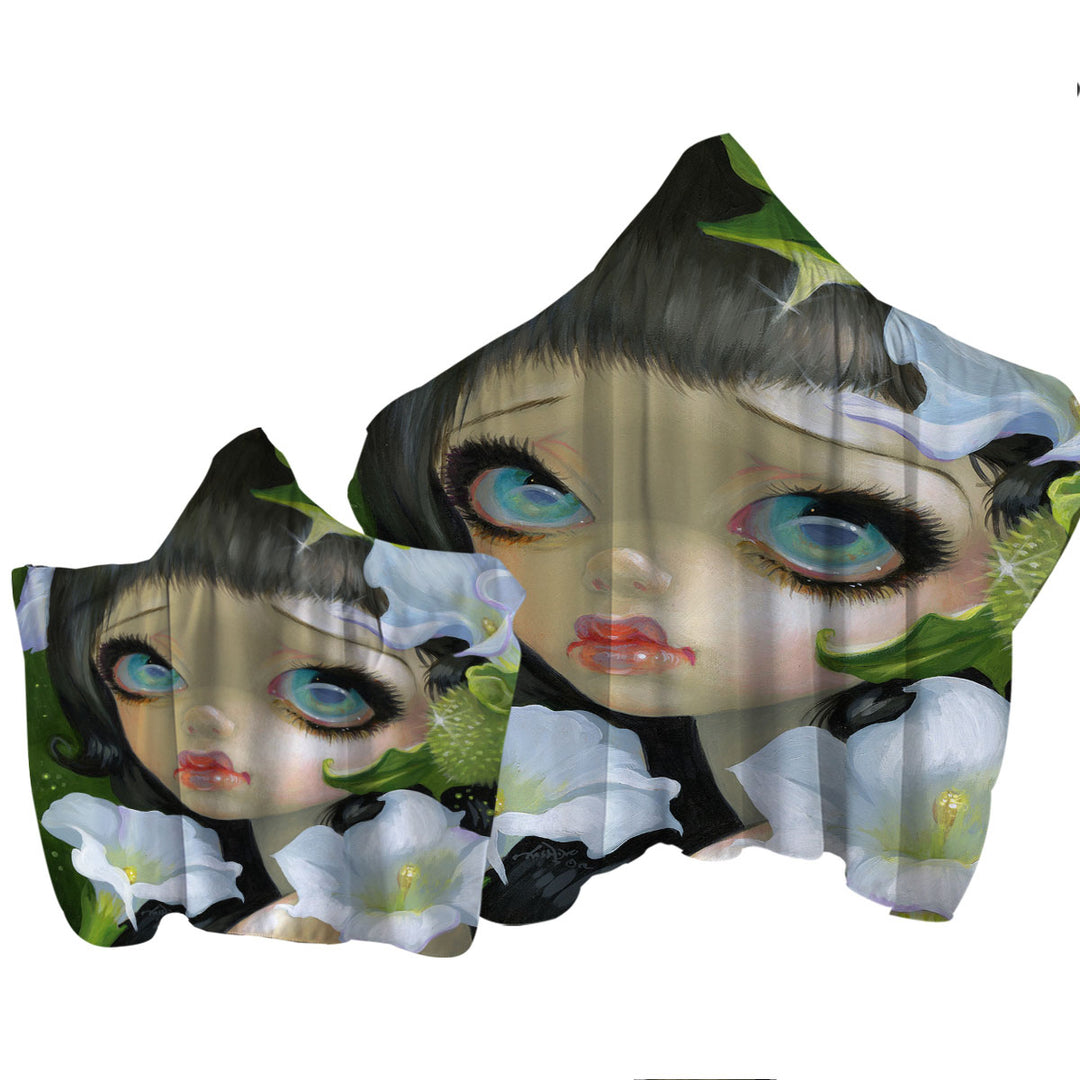 Hooded Beach Towel with Poisonous Beauties Datura Girl and Flowers