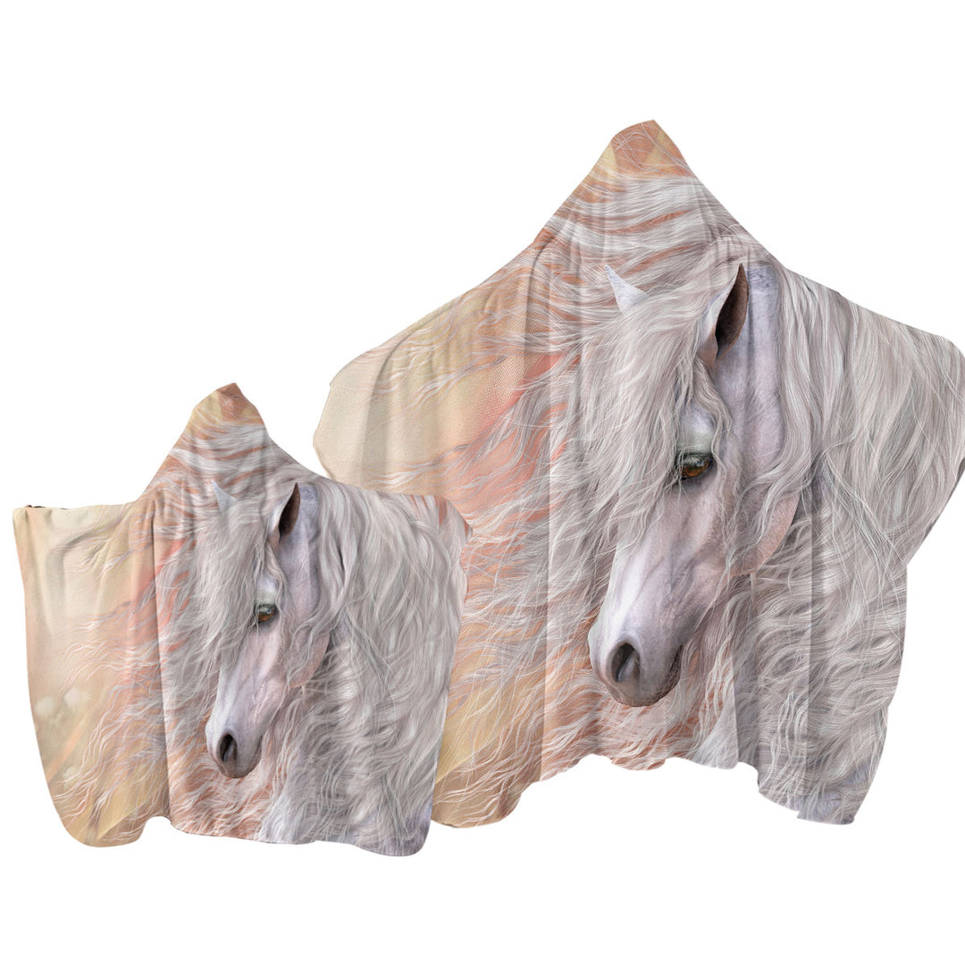 Hooded Beach Towel with Primavera Gorgeous White Horse