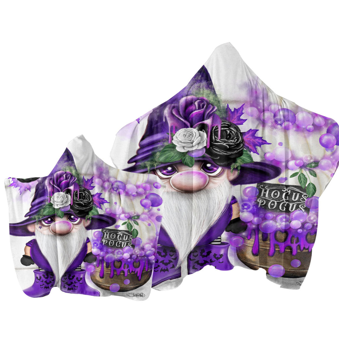 Hooded Beach Towel with Purple Autumn Lil Gnome Hocus Pocus