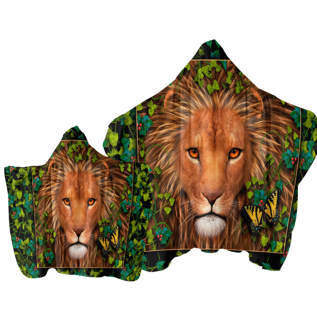 Hooded Beach Towel with Return of the King Grape leaves Lion