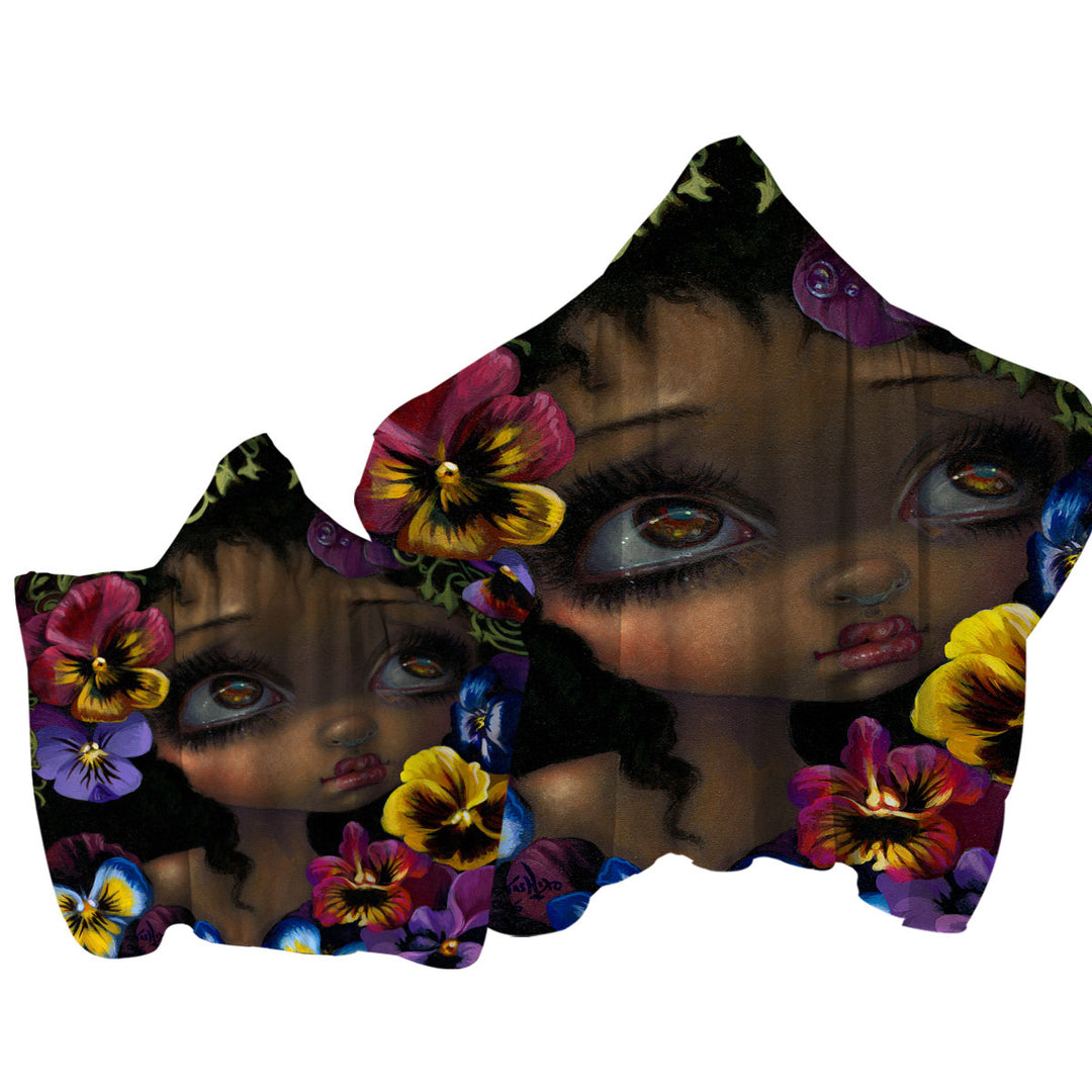 Hooded Beach Towel with The Language of Flowers Pansies Girl