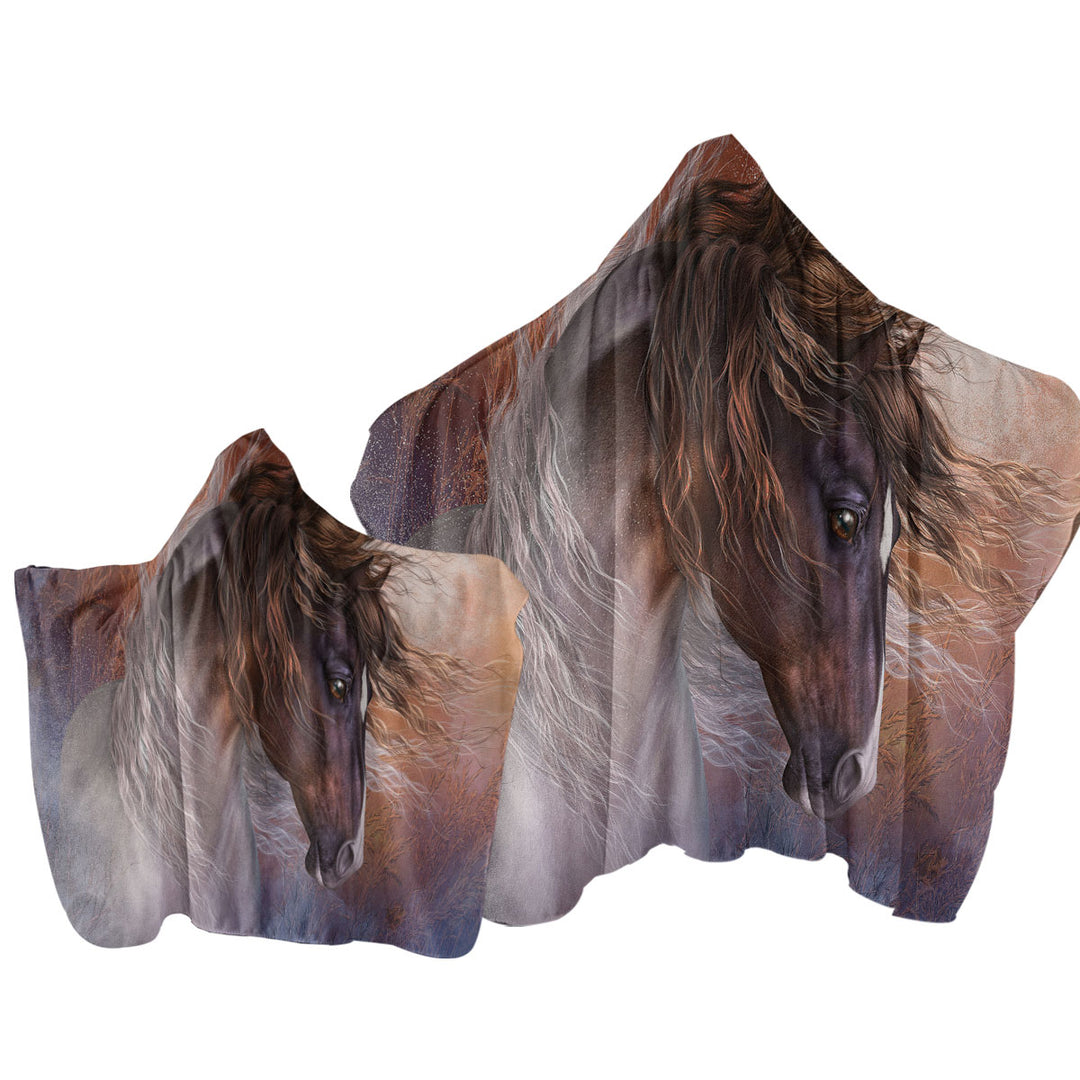 Hooded Beach Towel with Wind Stalker Beautiful Wild Horse