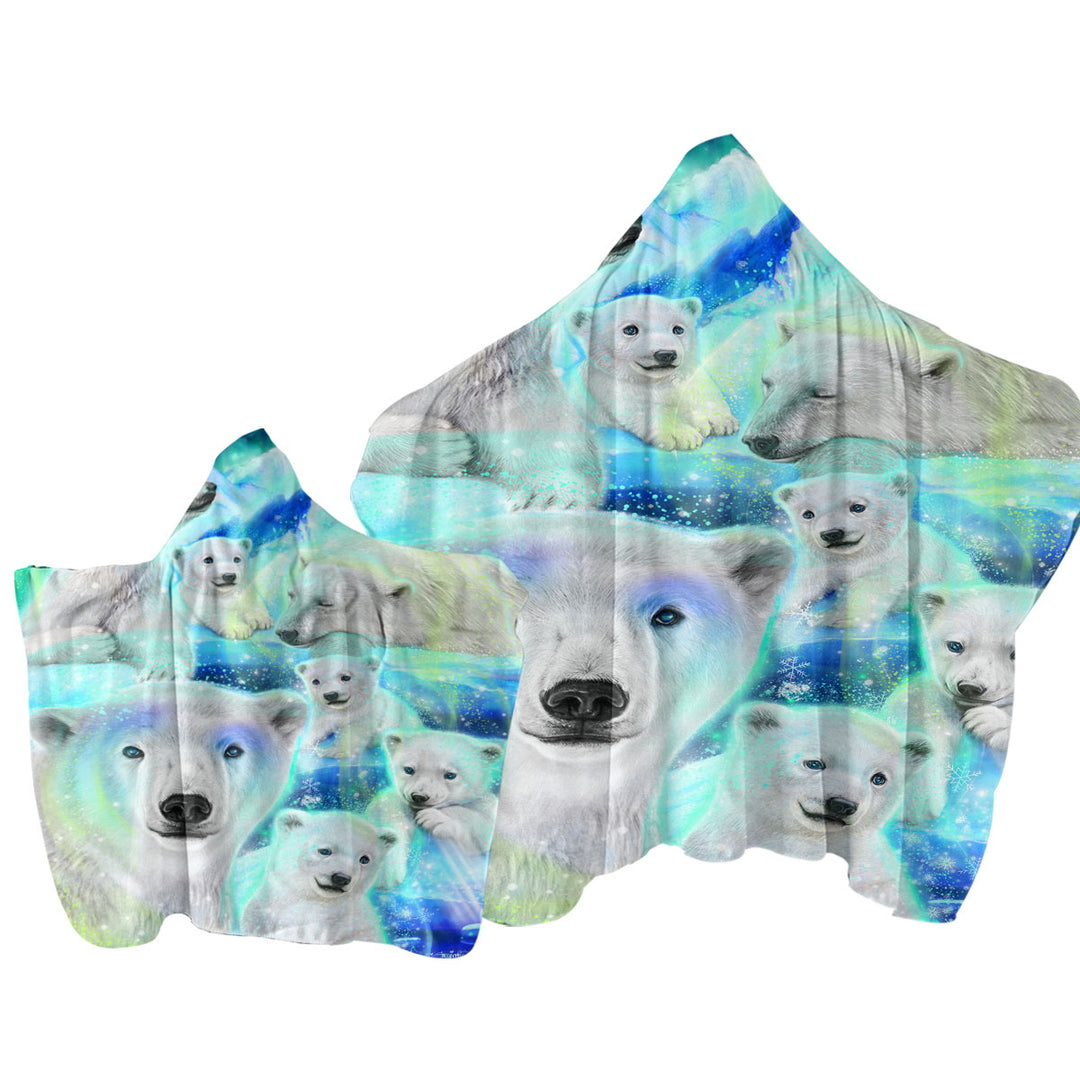 Hooded Beach Towel with Winter Aurora Art Day Dream Polar Bears