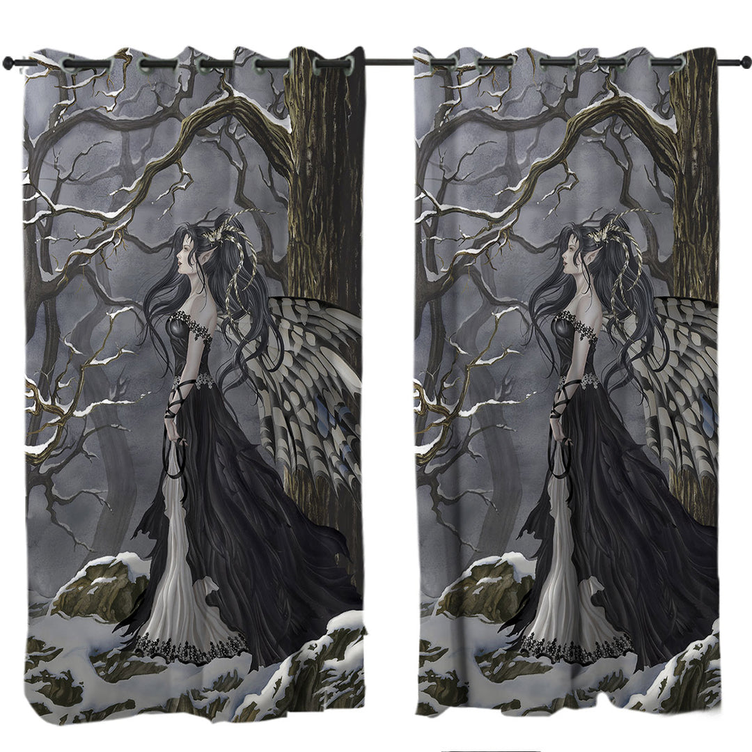 Hope Fantasy Artwork of the Winter Forest Fairy Curtains for Bedroom