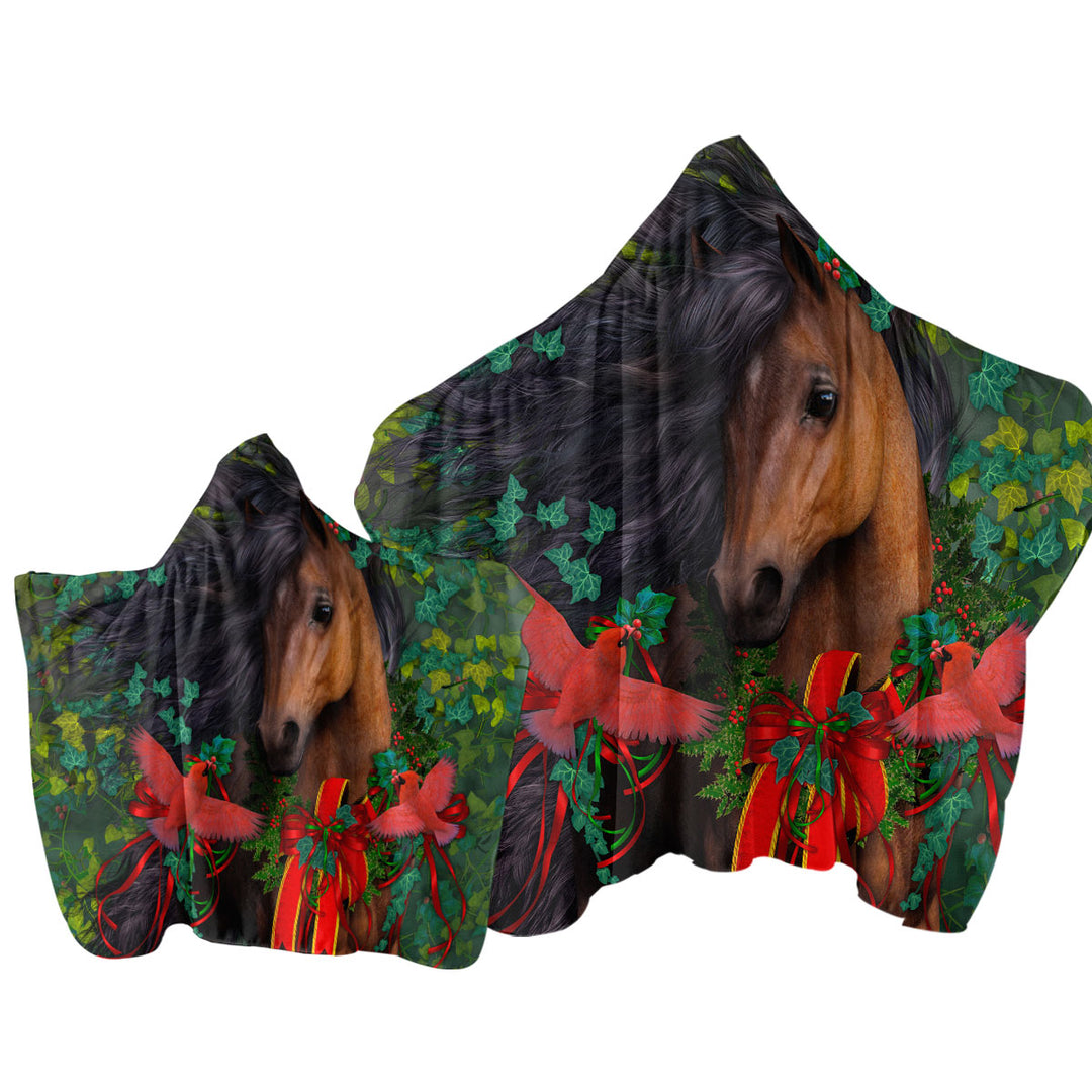 Horse Art Morgans Christmas Hooded Beach Towel