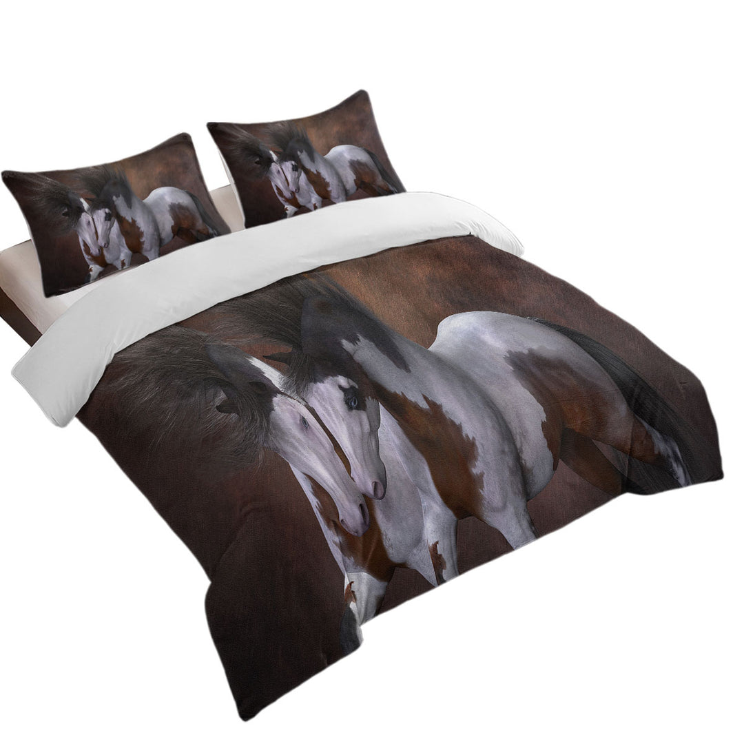 Horse Art Two Young White Brown Pinto Horses Best Duvet Covers