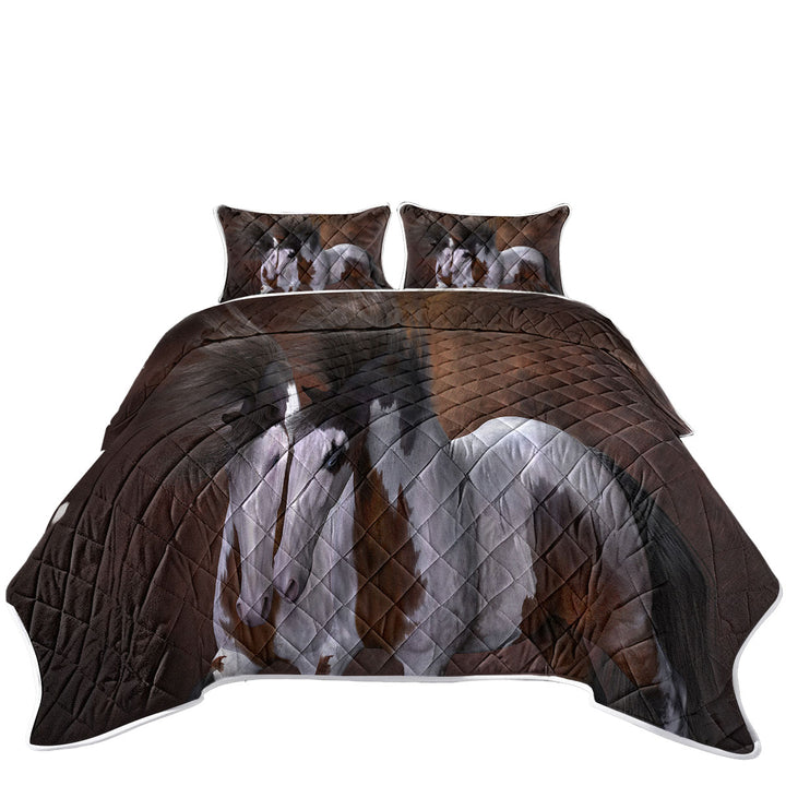 Horse Art Two Young White Brown Pinto Horses Coverlet