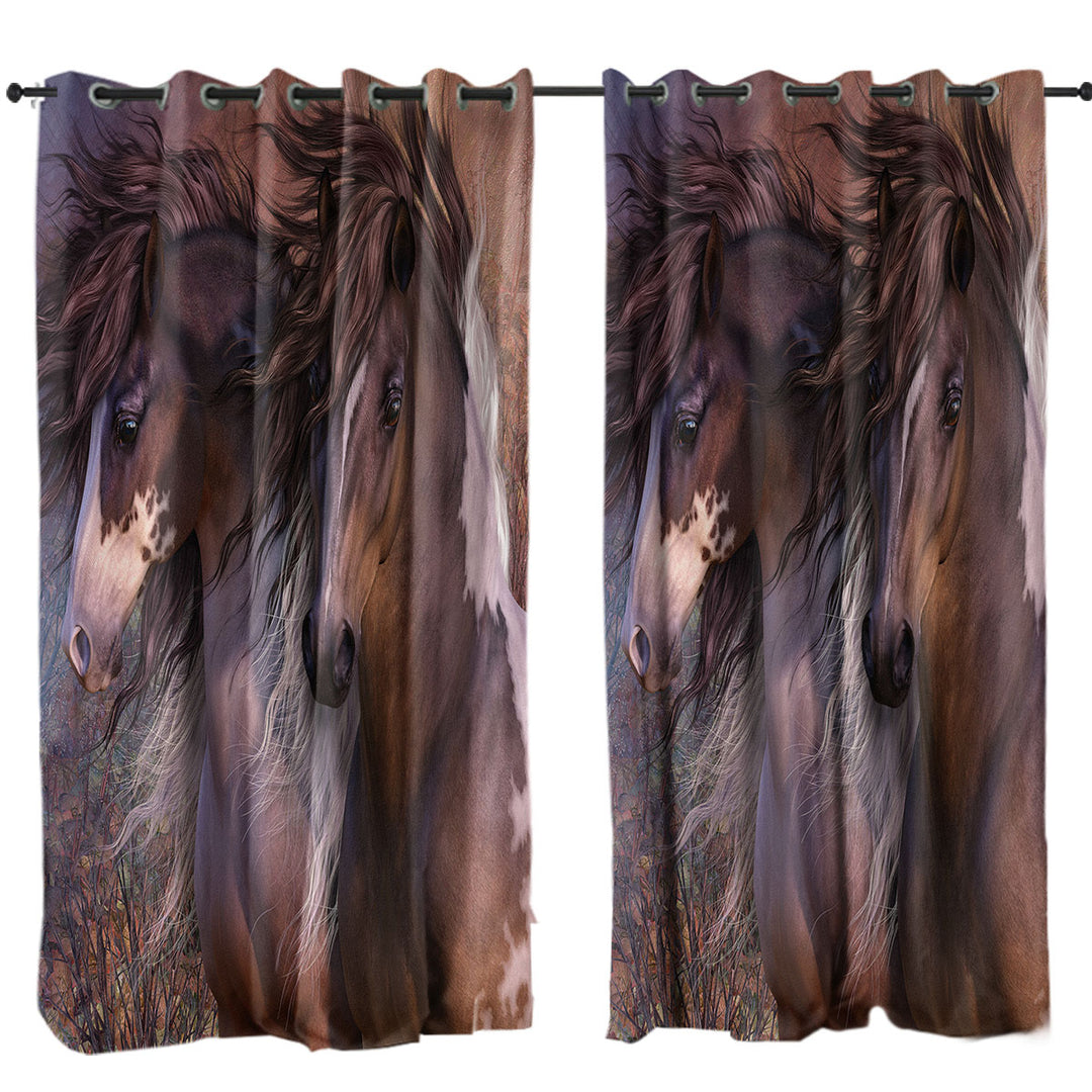 Horse Art the Bachelors Two Attractive Horses Curtains