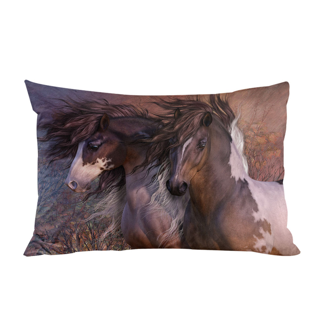 Horse Art the Bachelors Two Attractive Horses Pillow Cases