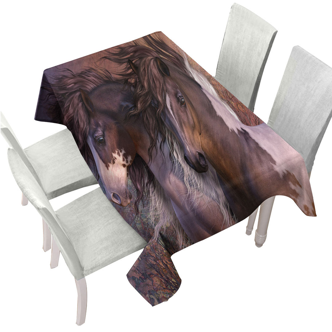 Horse Art the Bachelors Two Attractive Horses Tablecloths