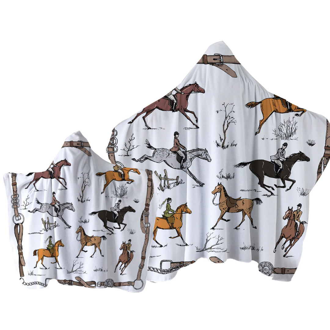 Horse Riding Pattern Hooded Beach Towel