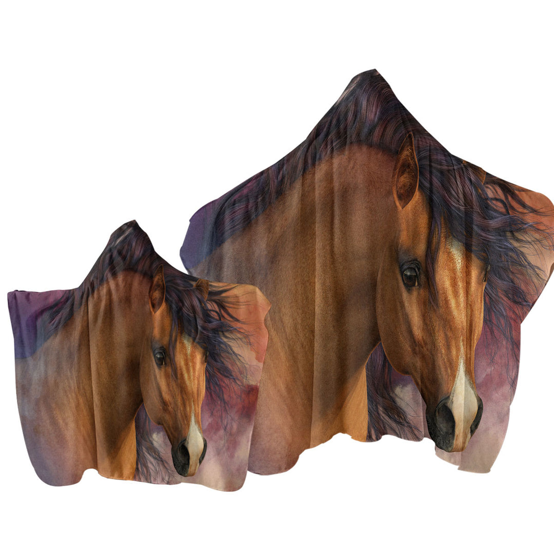 Horses Art Attractive Brown Young Horse Towel with Hood