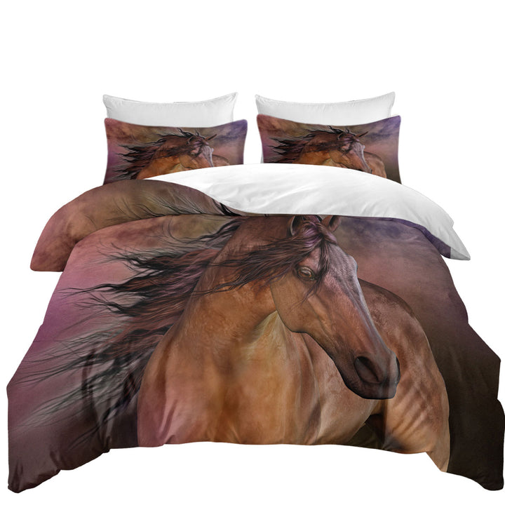 Horses Art Beautiful Brown Horse King Quilt Cover