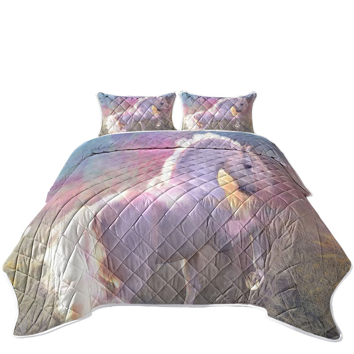 Horses Art Glow White Horse California King Quilt Sets