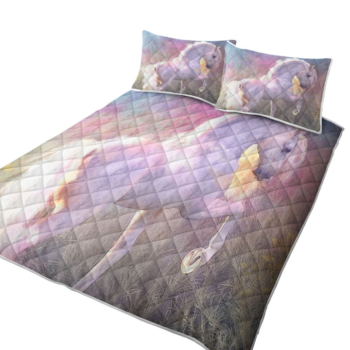 Horses Art Glow White Horse King Size Quilt Sets