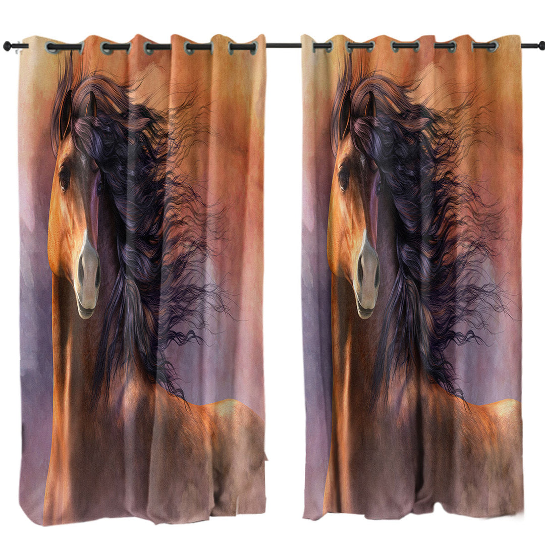 Horses Art Handsome Brown Horse Curtains for Bedroom