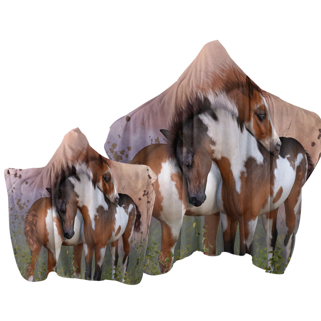 Horses Art Lovely Horses Hooded Beach Towel