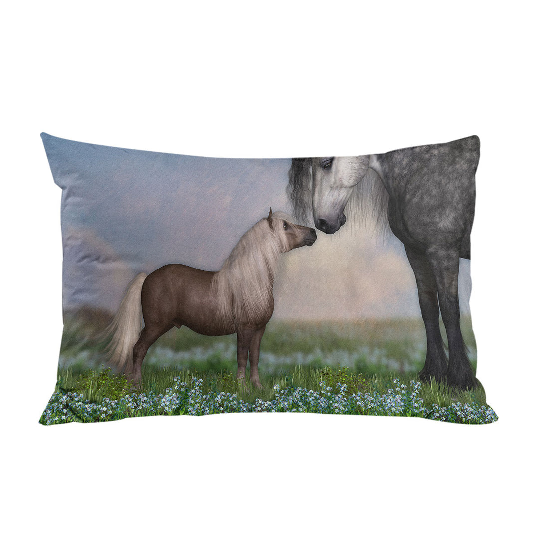 Horses Art Momma with Cute Foal in the Meadow King Pillow Cases