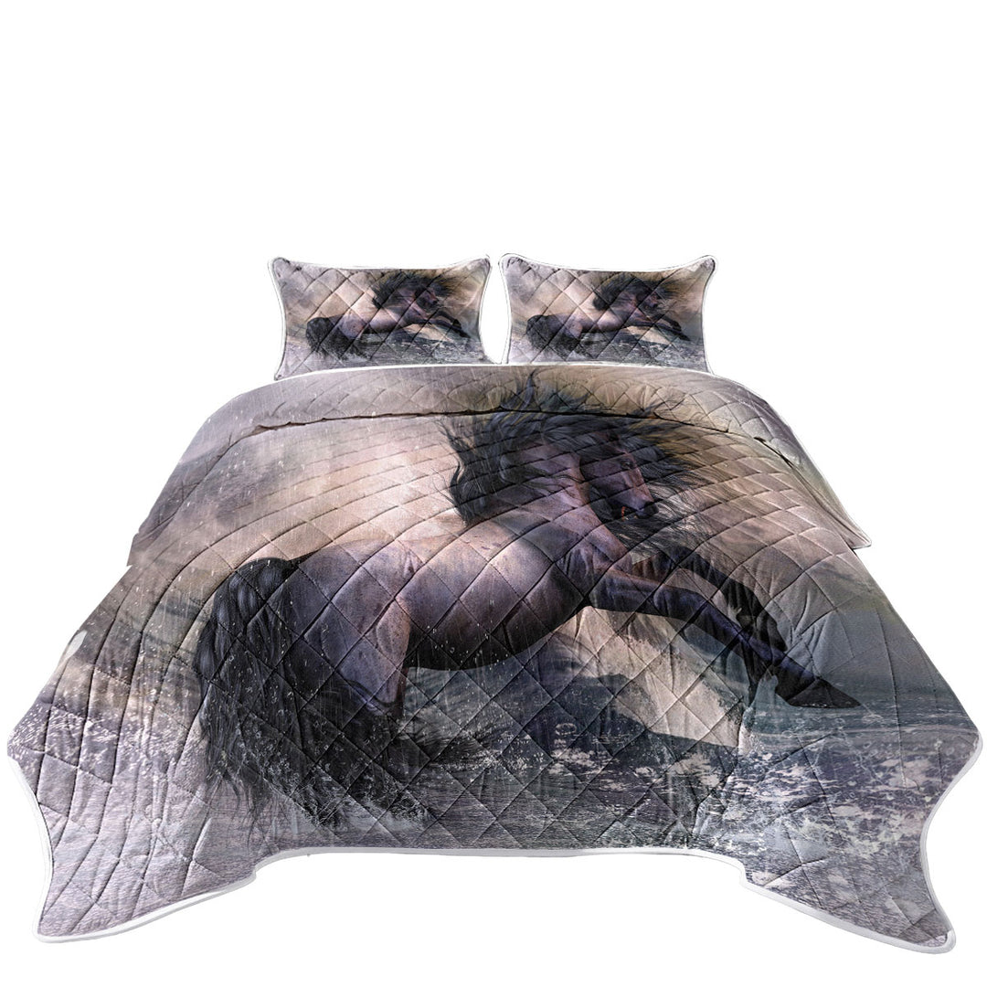 Horses Art Storm Front Black Brown Wild Horse Coverlet